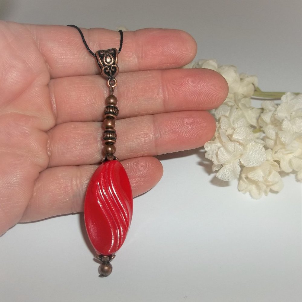Bright Red Rustic Copper Boho Necklace Statement Jewelry Gift Idea For Her 6744 - Picture 6 of 9